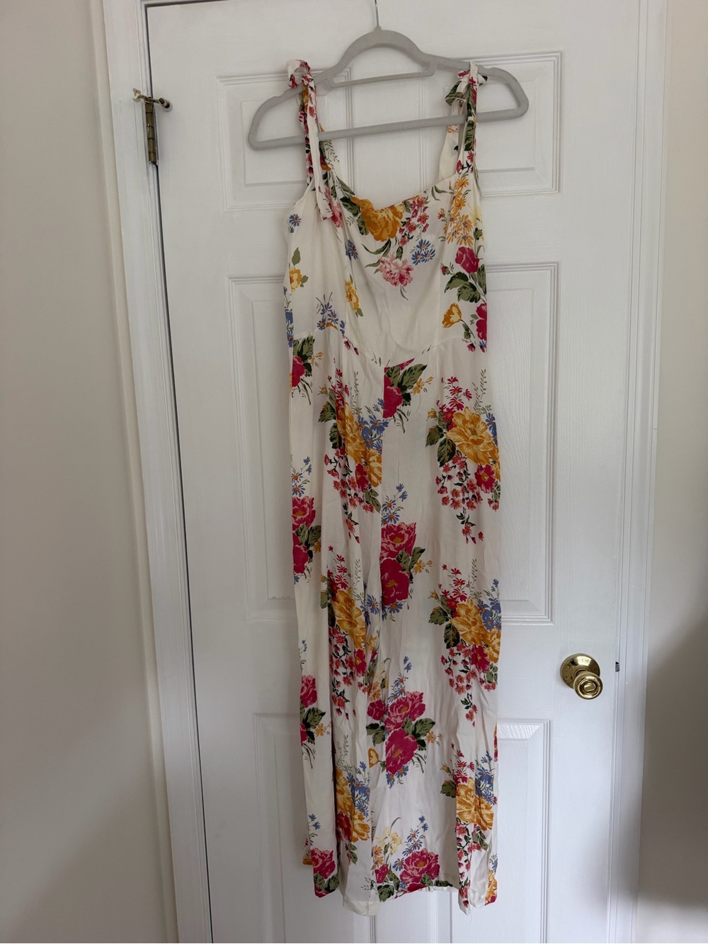 Reformation Cream Floral Tie-Shoulder Maxi Dress